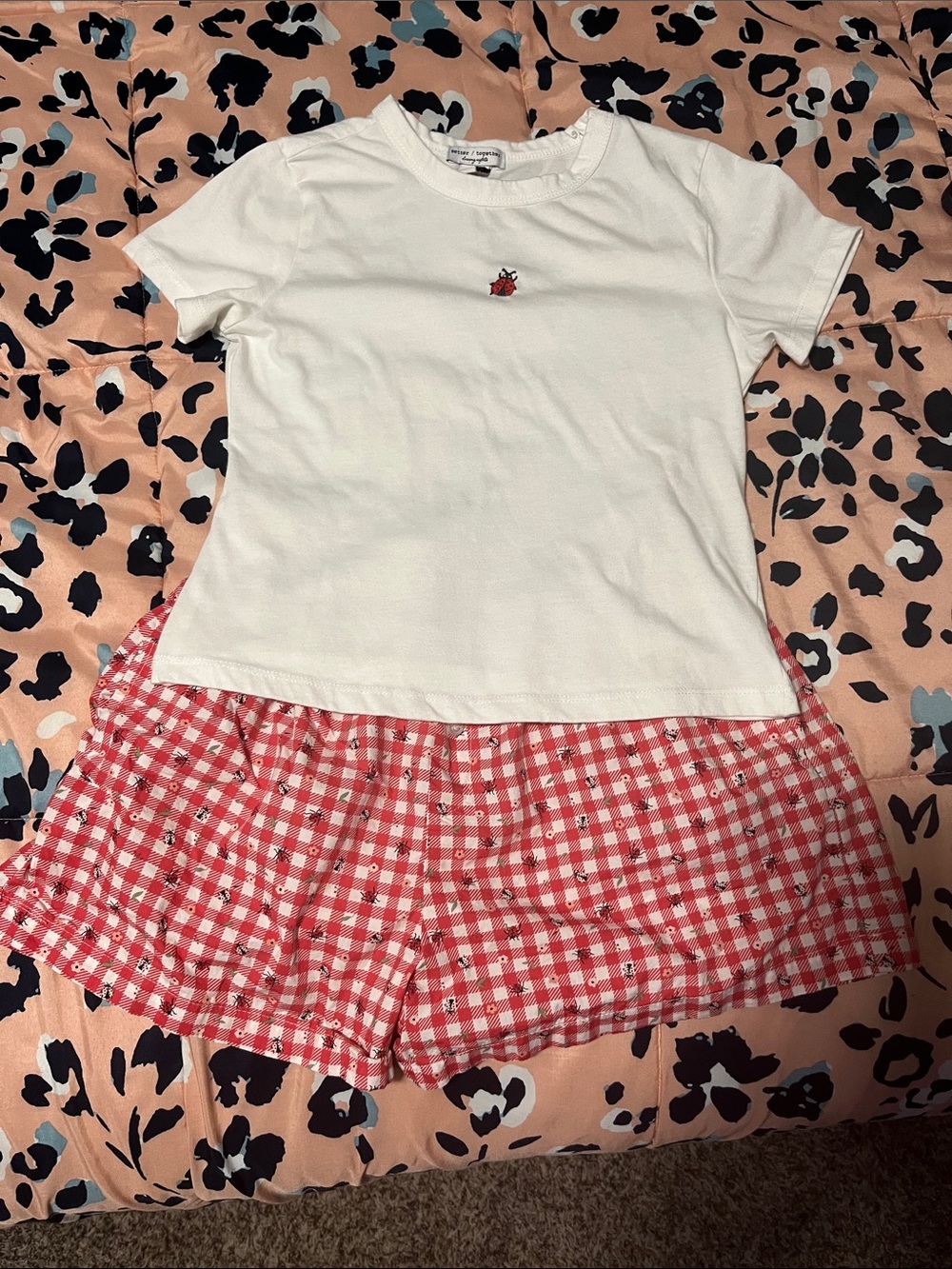 White Tee & Red Gingham Pajama Set - Women
